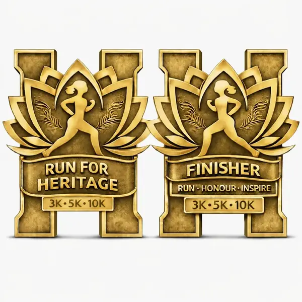 Run for HERitage finisher medal — Season 2026, handcrafted gold foil